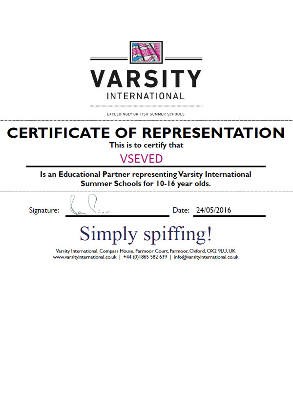 Certificate of Representation Varsity
